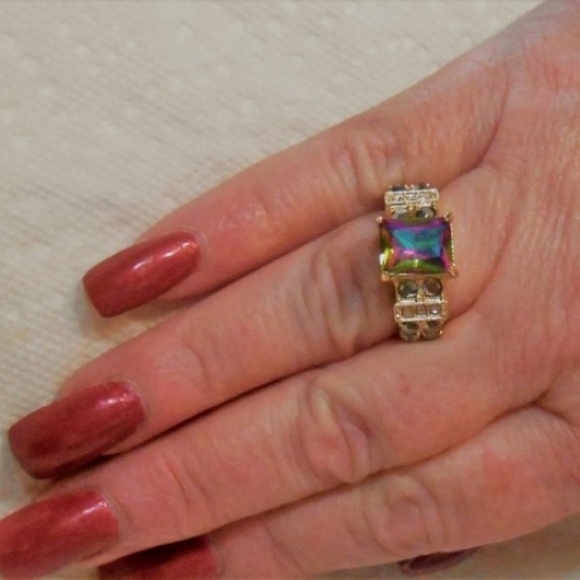 Unisex Rainbow Topaz Ring  NEW - Picture 9 of 10